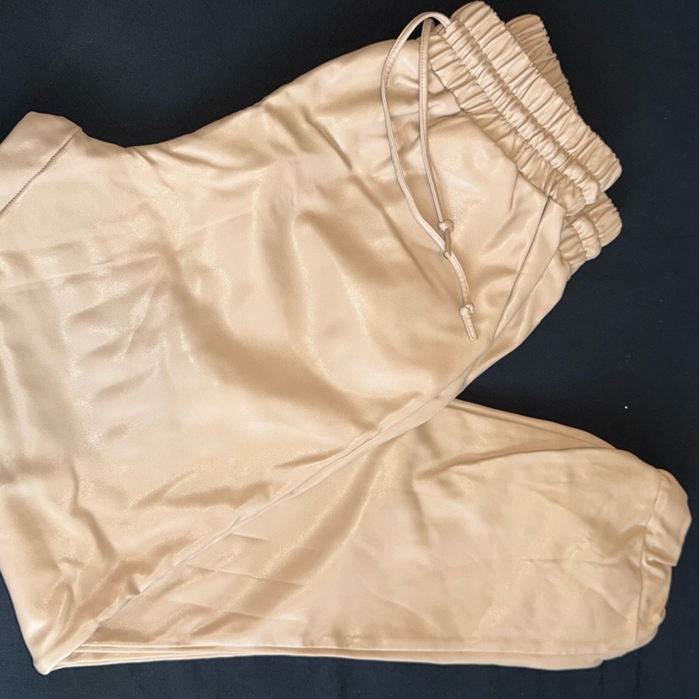 Tan Faux Leather Joggers